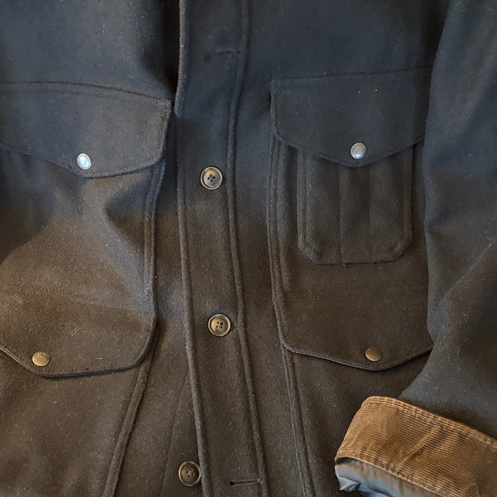 J. Crew Men's Black Jacket with Buttons and brown corduroy detail - Picture 3 of 7